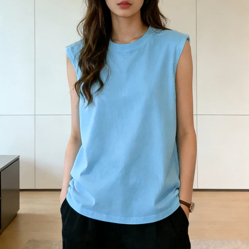 Tank Top Vest Sleeveless Classic Neckline Sweet Design Loose Stretchy Soft Basic Daily Student Summer For Women