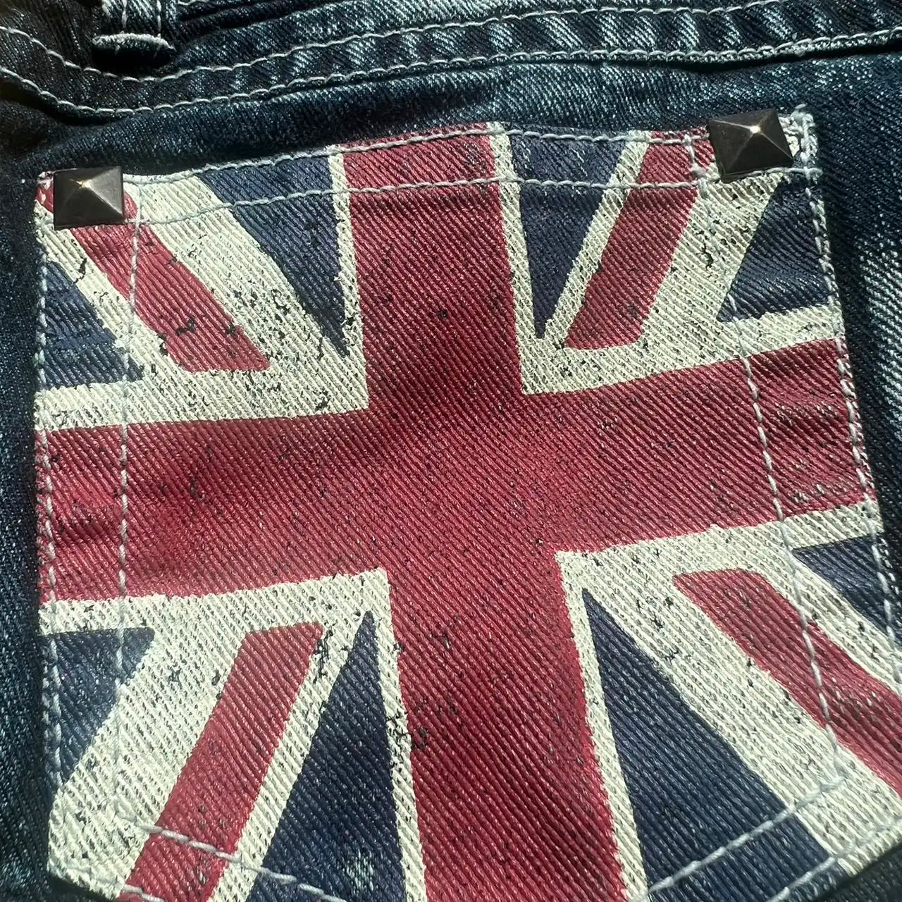 Y2K vintage British-style women's slim low-rise ultra-short flag-print jeans shorts