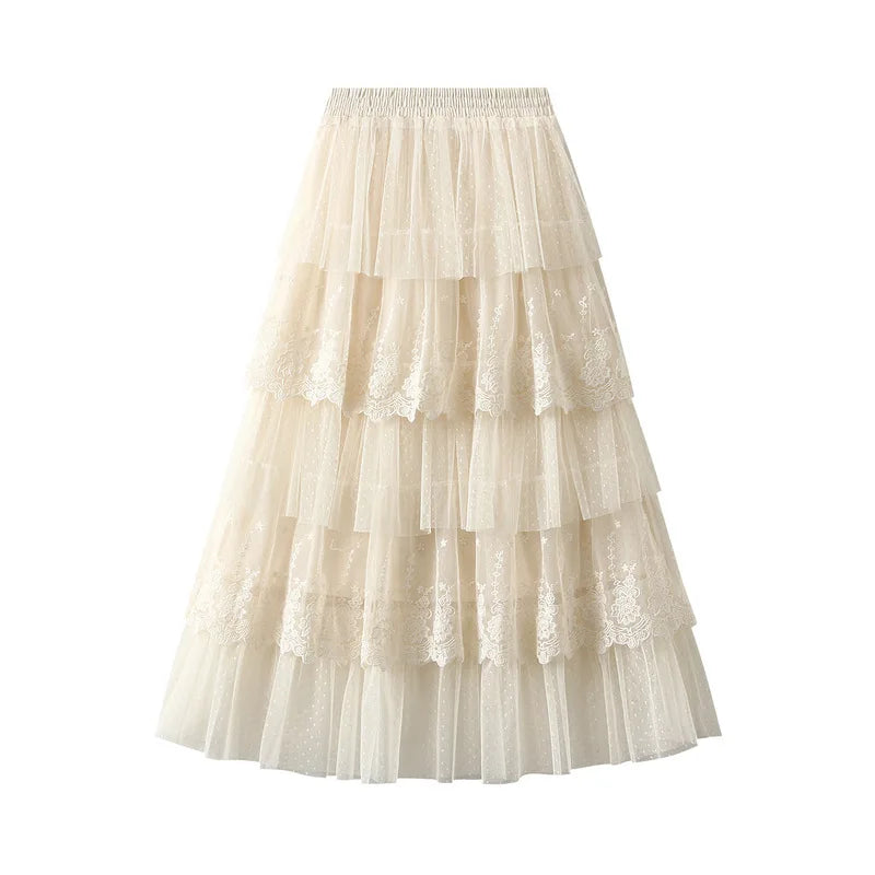 Women's High Waisted Slimming Sand Cake Skirt, Half Skirt, High-End Feeling Gauze, Long Skirt,  ,summer 2026 Hundred fold skirt