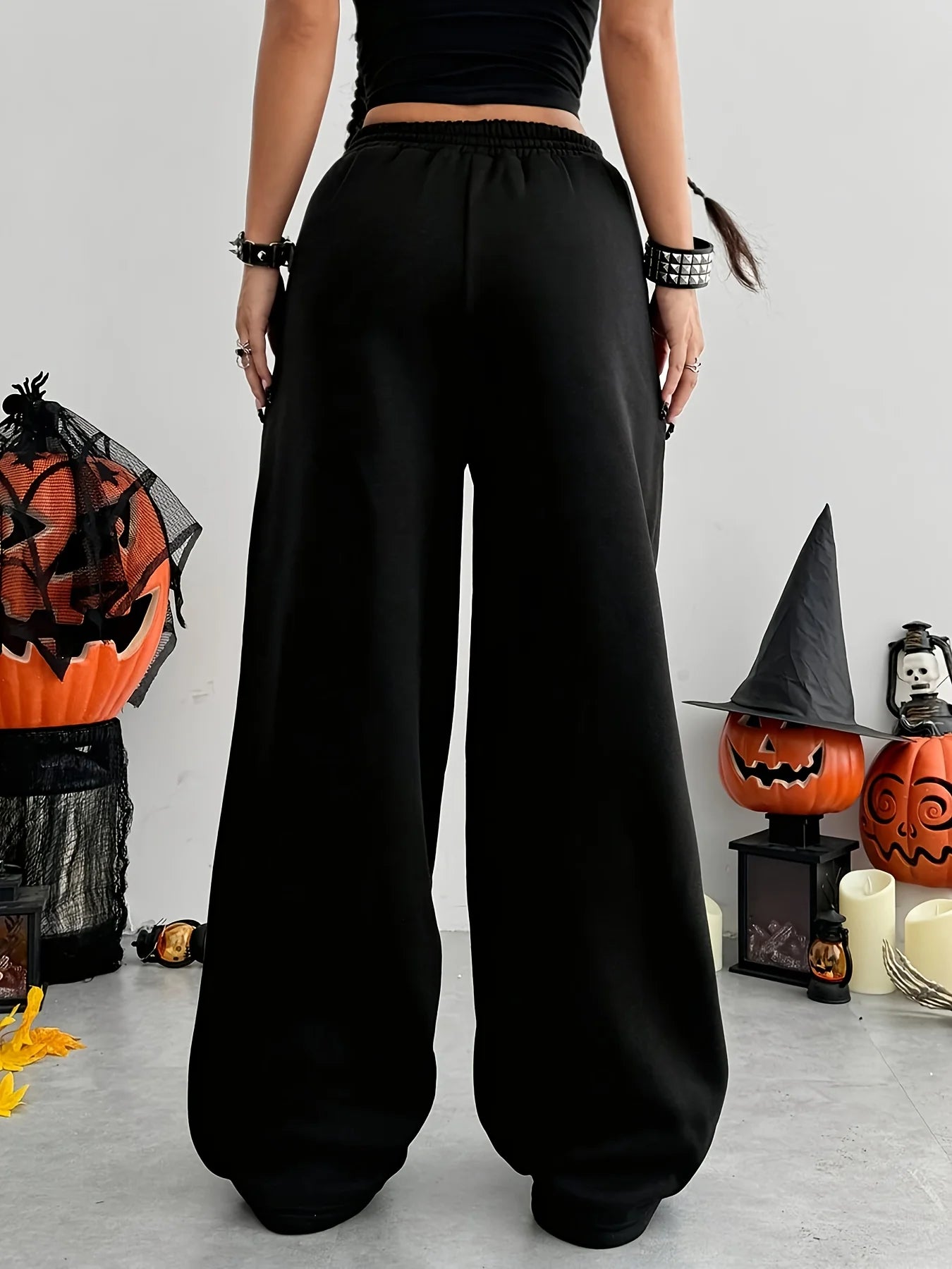 Women'S Casual Wide-Leg Joggers with Elastic Waistband Pockets Solid Color Stretchy Comfort Fit All-Season Comfort