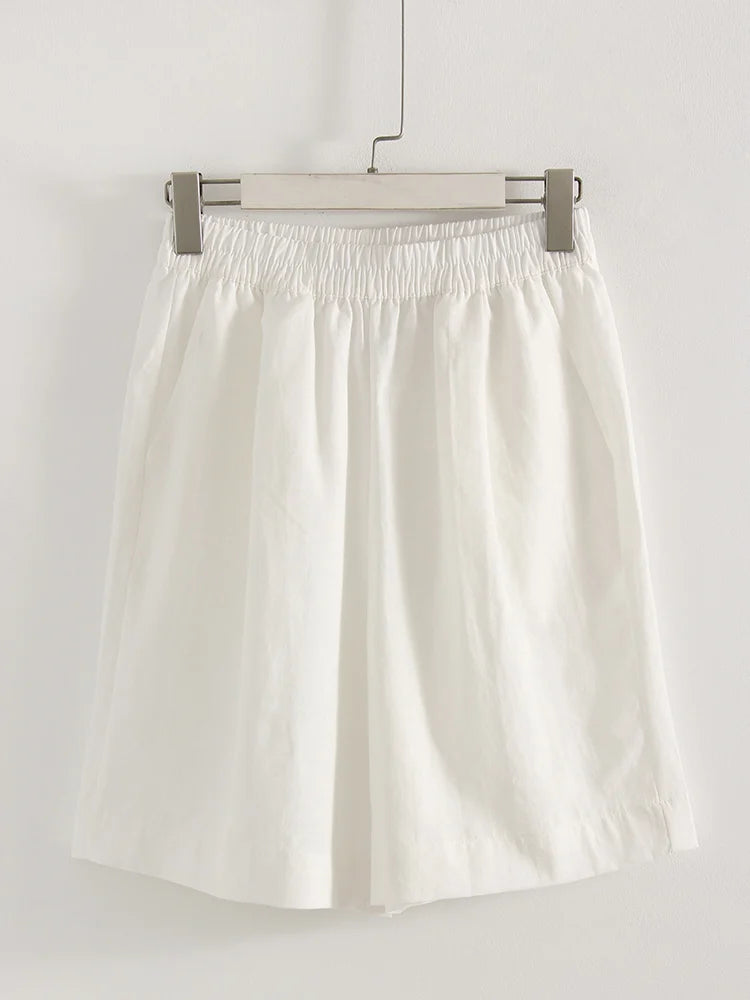 Summer White Bermuda Shorts For Women Loose A Line Lyocell Long Shorts Baggy Lady High Waist Women's Navy Wide Leg Shorts Cotton