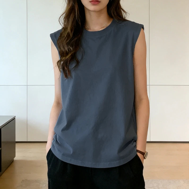 Tank Top Vest Sleeveless Classic Neckline Sweet Design Loose Stretchy Soft Basic Daily Student Summer For Women