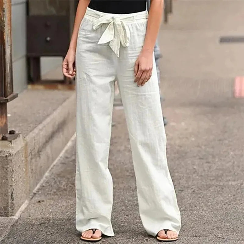Cotton Linen Wide Leg Soft Pants Women Spring Summer Pleated Ca...