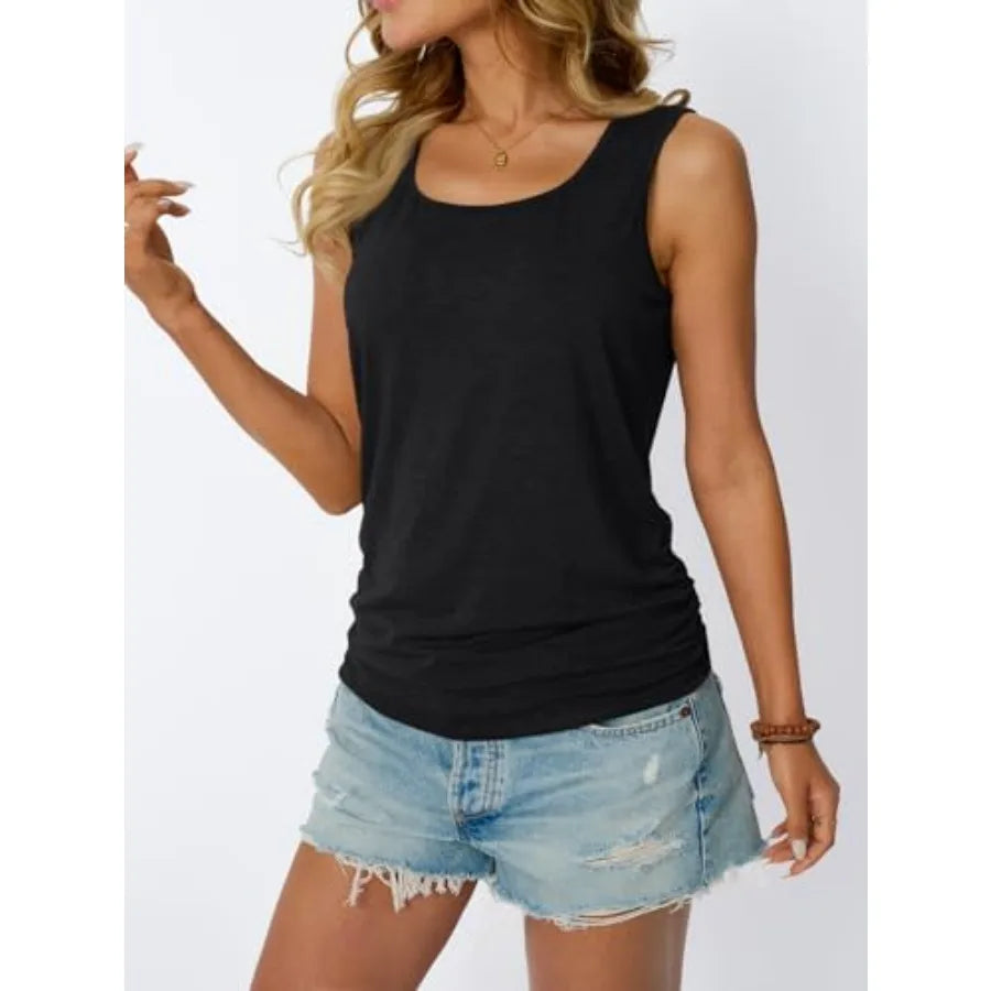 AUTOMET Womens Tank Tops 2026 Square Neck Ruched Sleeveless Summer Casual Basic Tops for Vacation Daily Wear Trendy