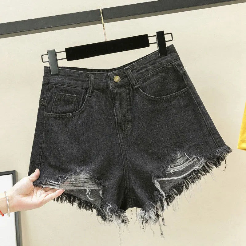 New Rough-edged Denim Shorts Women's Loose A-shaped Ripped Hot Pants High Waisted Shorts Womens Shorts Shorts Shorts for Women