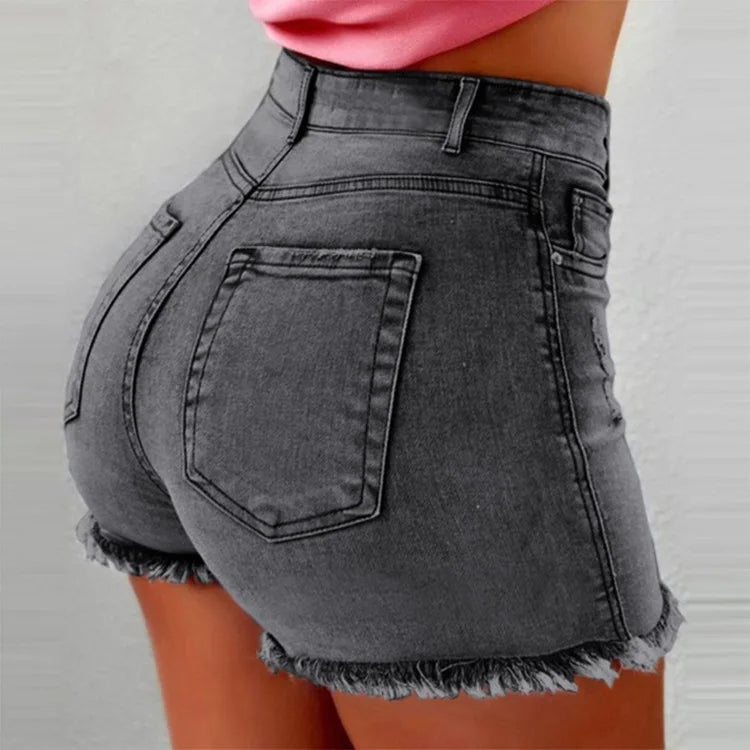 High Waisted Ripped Denim Shorts Women Tassel Fringe Casual Summer Hot Pants