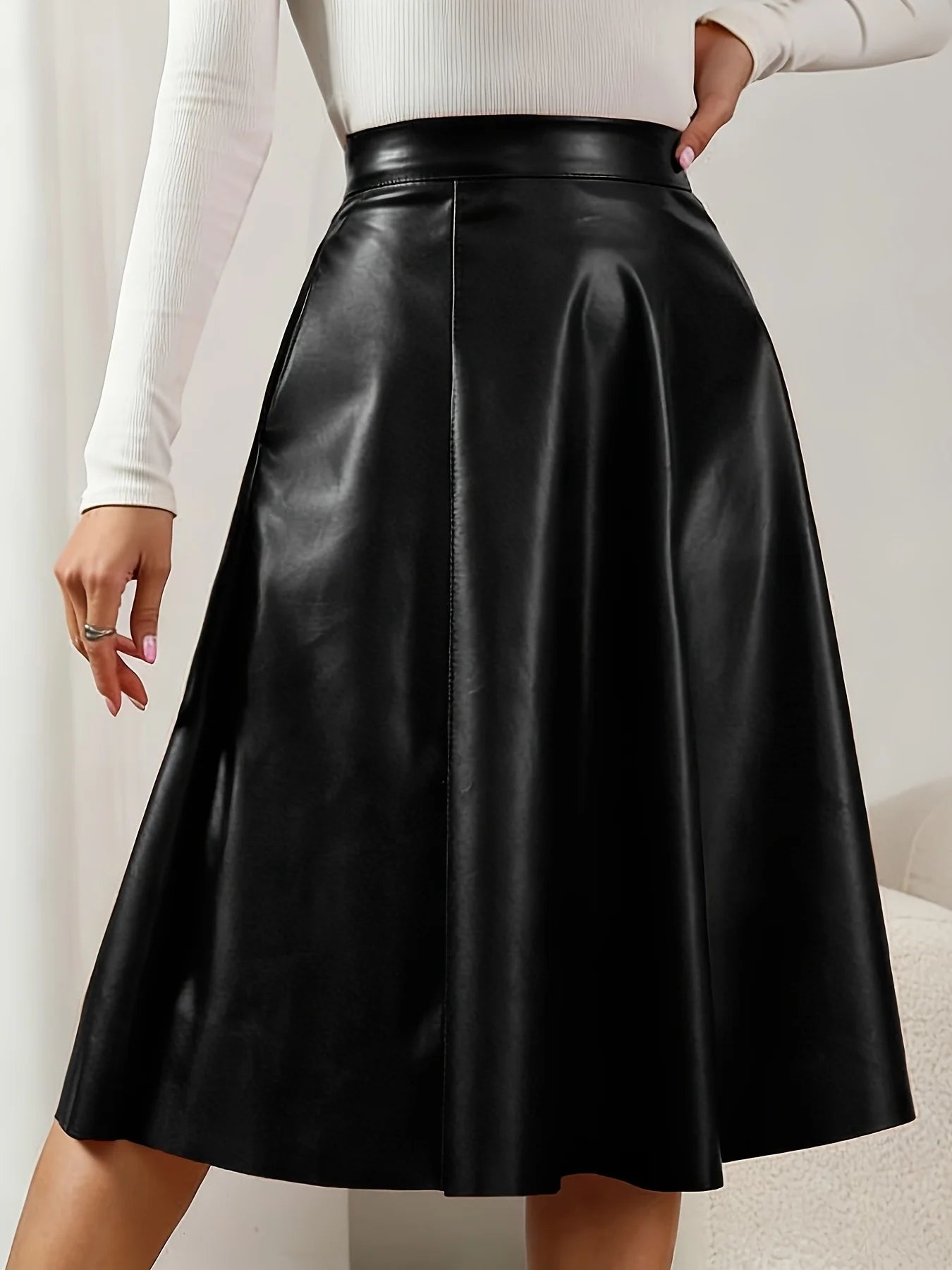 Retro Textured Pu Leather Skirt, High-Waisted A-Line Skirt, Casual and Versatile Women's Clothing