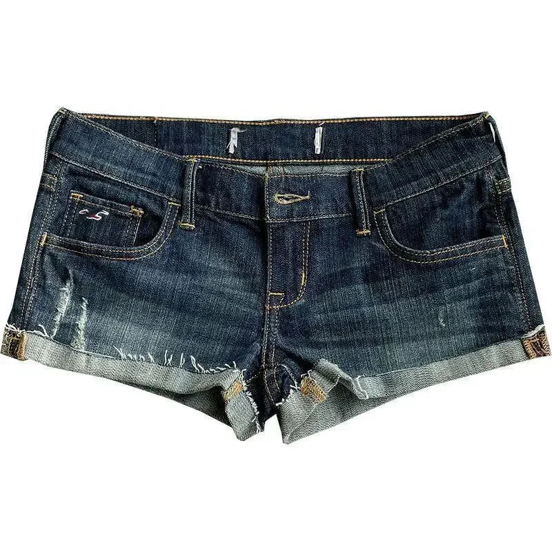 Summer New Female Fashion Hot Girl Street Casual Hip Wrap Sexy Mini Shorts Women's Low Rise Elastic Tight Curled Denim Shorts