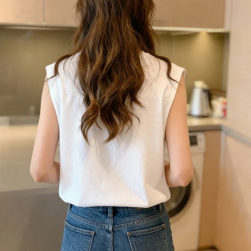Tank Top Vest Sleeveless Classic Neckline Sweet Design Loose Stretchy Soft Basic Daily Student Summer For Women