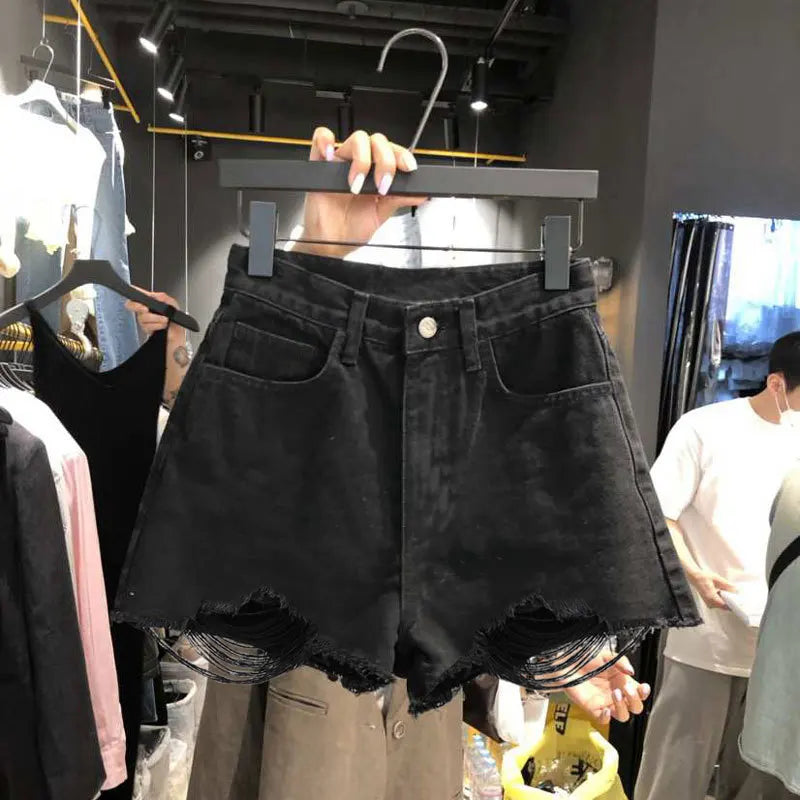 New Rough-edged Denim Shorts Women's Loose A-shaped Ripped Hot Pants High Waisted Shorts Womens Shorts Shorts Shorts for Women