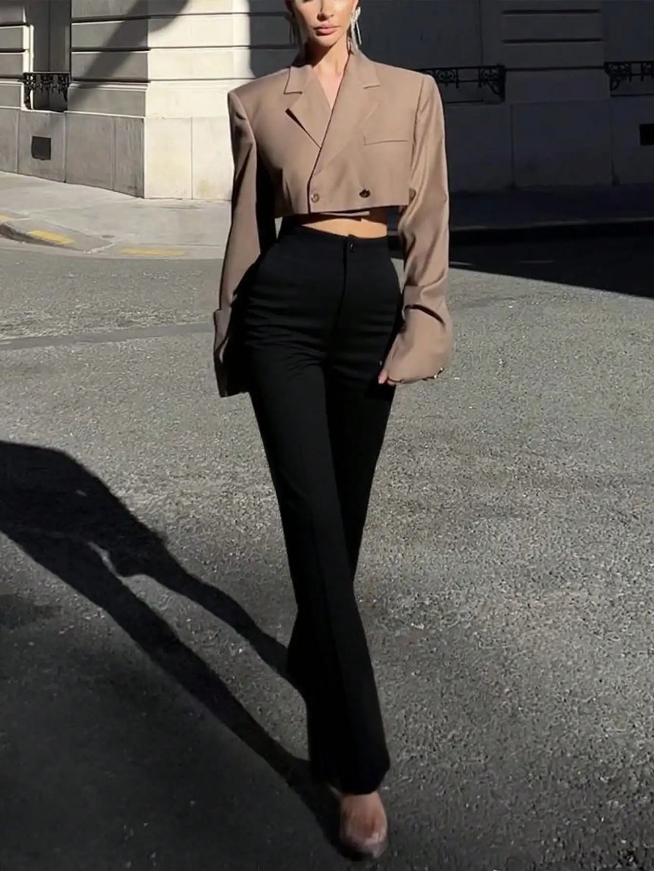 Ladies' solid color black casual elegant commuting high waisted straight leg pants suitable for daily outings office commuting