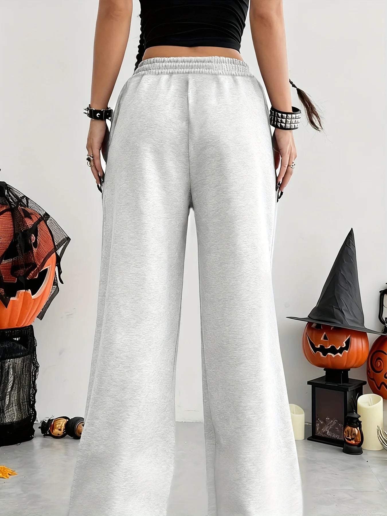 Women'S Casual Wide-Leg Joggers with Elastic Waistband Pockets Solid Color Stretchy Comfort Fit All-Season Comfort