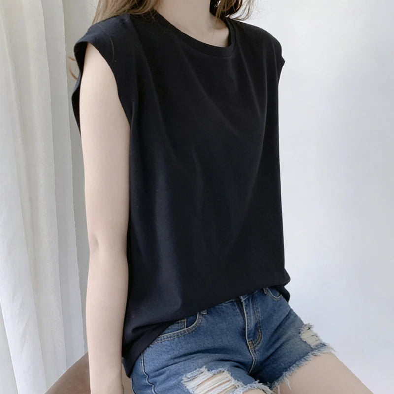 Tank Top Vest Sleeveless Classic Neckline Sweet Design Loose Stretchy Soft Basic Daily Student Summer For Women
