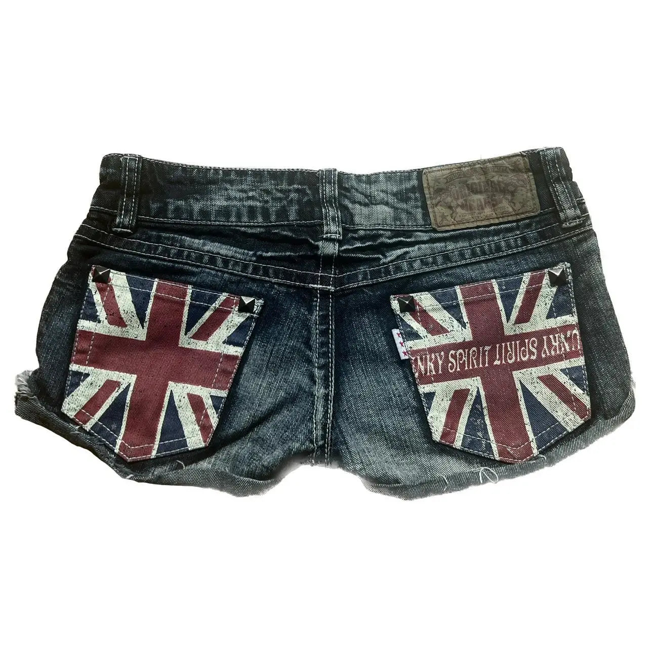 Y2K vintage British-style women's slim low-rise ultra-short flag-print jeans shorts