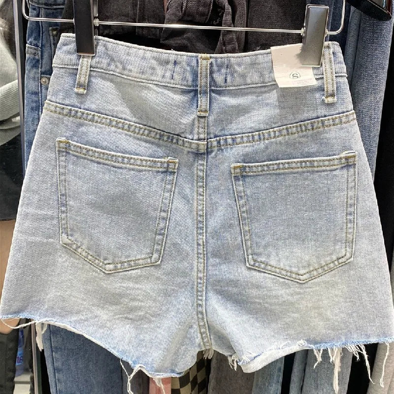 New Rough-edged Denim Shorts Women's Loose A-shaped Ripped Hot Pants High Waisted Shorts Womens Shorts Shorts Shorts for Women