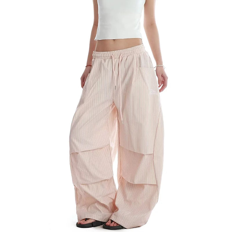 Y2K Striped Pants Contrast Low Waist Wide Leg Straight Floor Length Loose Casual for Women Summer