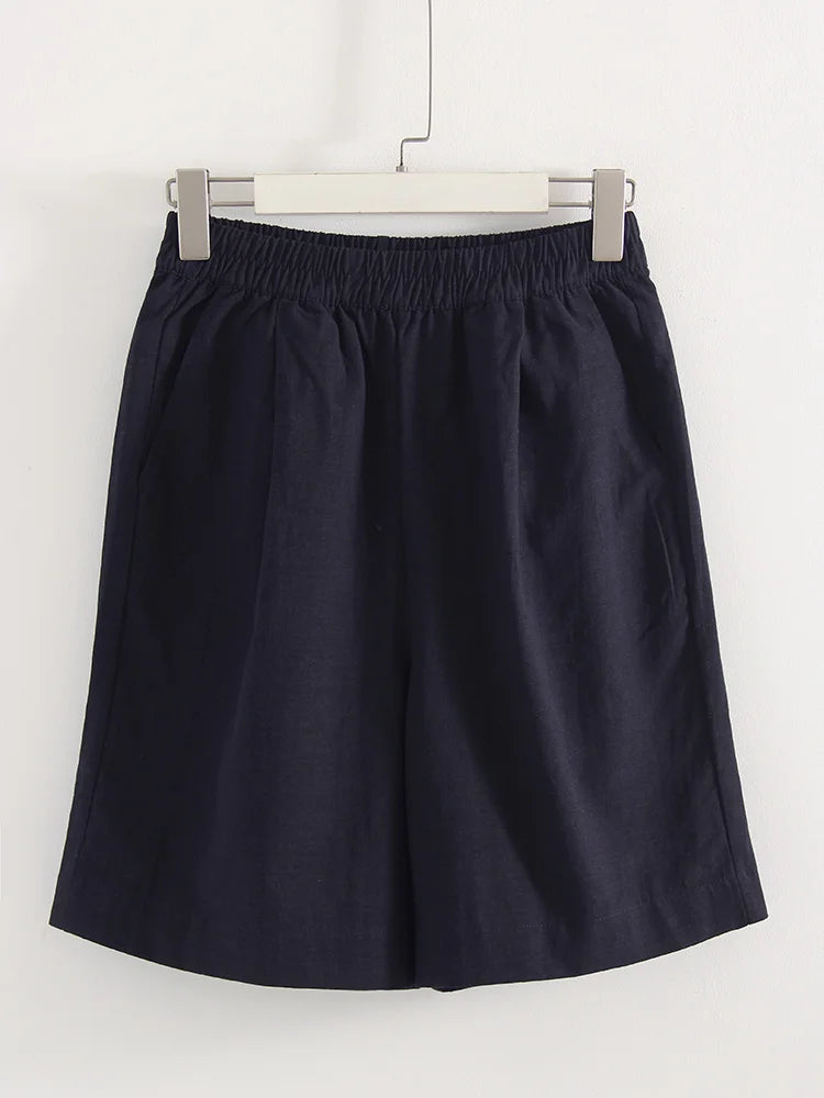 Summer White Bermuda Shorts For Women Loose A Line Lyocell Long Shorts Baggy Lady High Waist Women's Navy Wide Leg Shorts Cotton