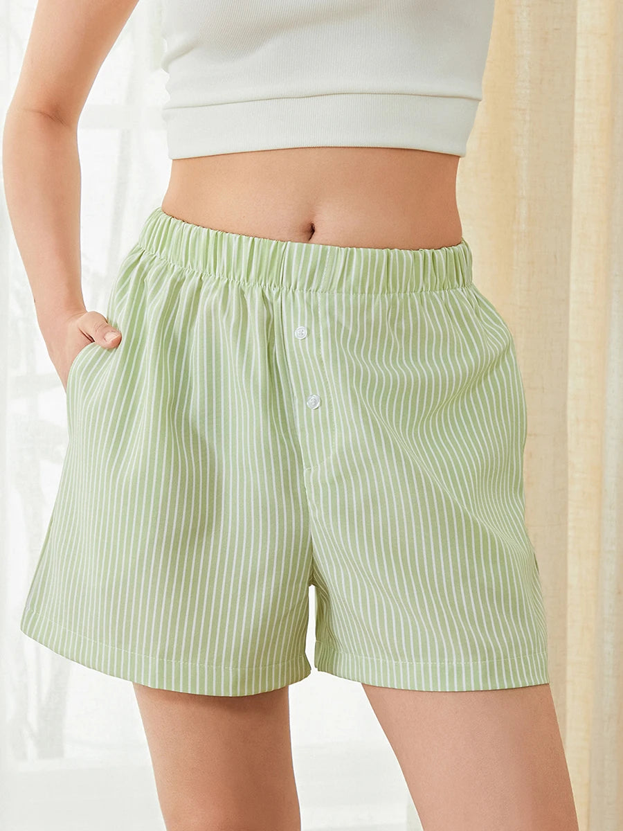 Baggy Stripe Shorts Y2k Loungwear Summer Women Casual Holidays Beach Short Pants Outfits with Pocket Plaid Pajama Short Homewear