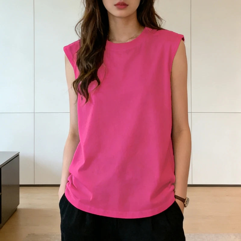 Tank Top Vest Sleeveless Classic Neckline Sweet Design Loose Stretchy Soft Basic Daily Student Summer For Women