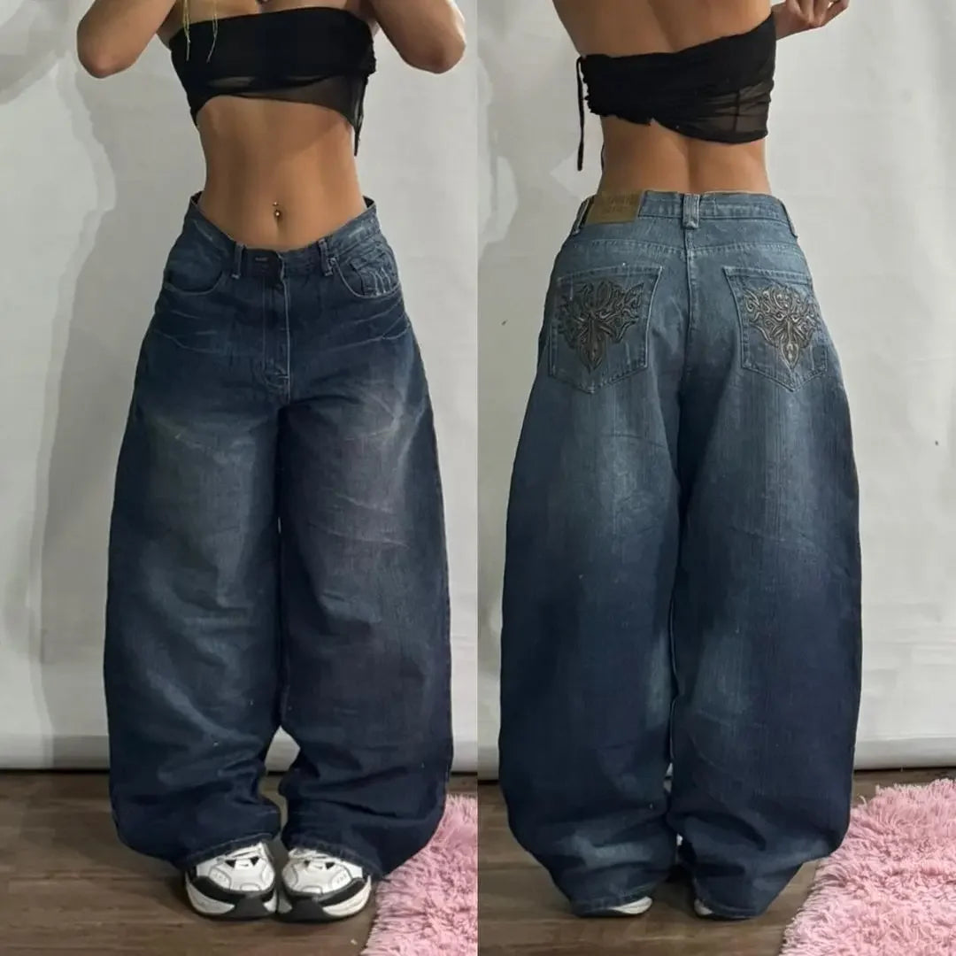 Y2K New Vintage Style Flare Jeans Women Low Waist Stretch Denim Pants With Contrast Waistband Casual Streetwear Trousers
