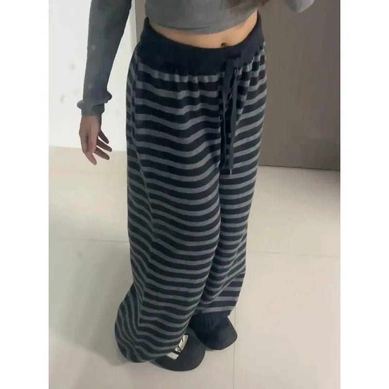 Harajuku Contrast Color Stripe Wide Leg Trousers Vintage Grunge...