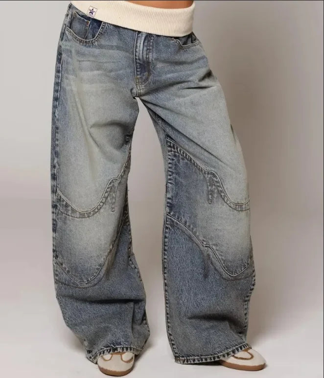 Y2K New Vintage Style Flare Jeans Women Low Waist Stretch Denim Pants With Contrast Waistband Casual Streetwear Trousers