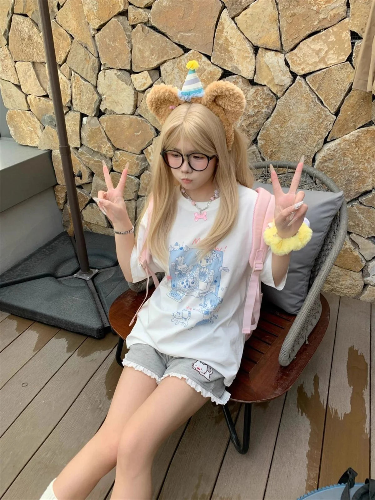 Women Print Cute Shorts Ventilate Thin Version Kawaii Loose Casual Cutecore Bottoms Fashion Elastic Waist Summer Wide Leg Short