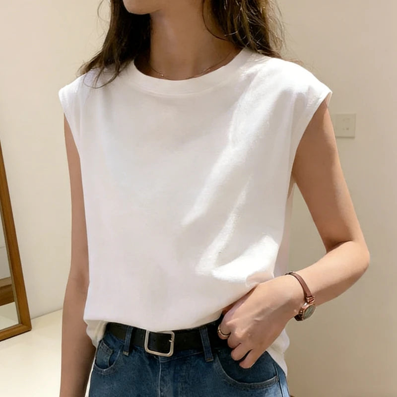 Tank Top Vest Sleeveless Classic Neckline Sweet Design Loose Stretchy Soft Basic Daily Student Summer For Women
