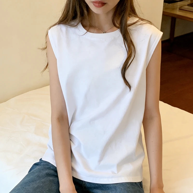 Tank Top Vest Sleeveless Classic Neckline Sweet Design Loose Stretchy Soft Basic Daily Student Summer For Women